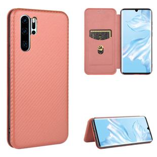 For Huawei P30 Pro Carbon Fiber Texture Horizontal Flip TPU + PC + PU Leather Case with Card Slot(Brown)