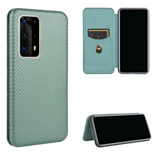 For Huawei P40 Pro+ Carbon Fiber Texture Horizontal Flip TPU + PC + PU Leather Case with Card Slot(Green)