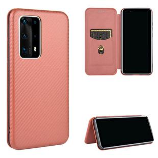 For Huawei P40 Pro+ Carbon Fiber Texture Horizontal Flip TPU + PC + PU Leather Case with Card Slot(Brown)