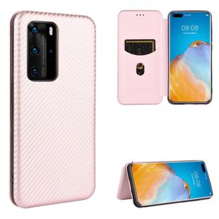 For Huawei P40 Pro Carbon Fiber Texture Horizontal Flip TPU + PC + PU Leather Case with Card Slot(Pink)
