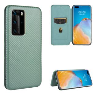 For Huawei P40 Pro Carbon Fiber Texture Horizontal Flip TPU + PC + PU Leather Case with Card Slot(Green)