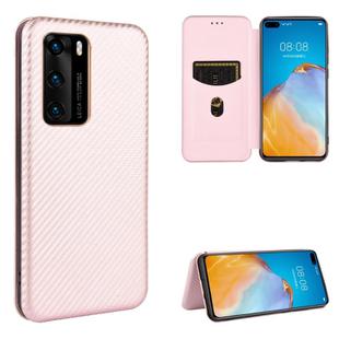 For Huawei P40 Carbon Fiber Texture Horizontal Flip TPU + PC + PU Leather Case with Card Slot(Pink)