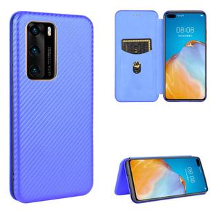 For Huawei P40 Carbon Fiber Texture Horizontal Flip TPU + PC + PU Leather Case with Card Slot(Blue)