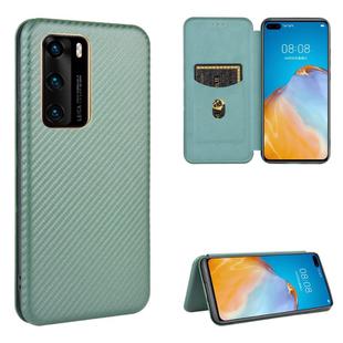 For Huawei P40 Carbon Fiber Texture Horizontal Flip TPU + PC + PU Leather Case with Card Slot(Green)