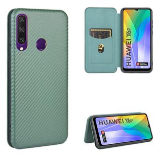 For Huawei Y6p Carbon Fiber Texture Horizontal Flip TPU + PC + PU Leather Case with Card Slot(Green)