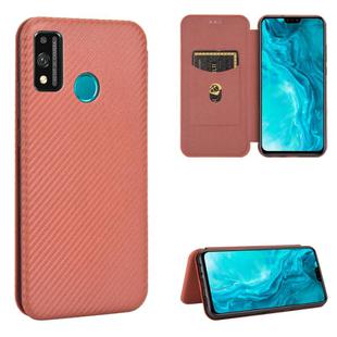 For Huawei Honor 9X Lite Carbon Fiber Texture Horizontal Flip TPU + PC + PU Leather Case with Card Slot(Brown)