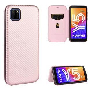 For Huawei Y5p / Honor 9S Carbon Fiber Texture Horizontal Flip TPU + PC + PU Leather Case with Card Slot(Pink)
