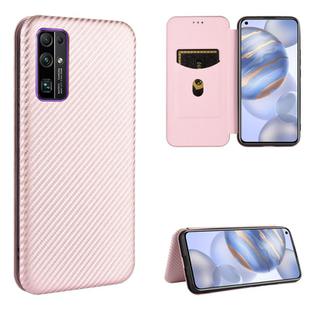 For Huawei Honor 30S Carbon Fiber Texture Horizontal Flip TPU + PC + PU Leather Case with Card Slot(Pink)