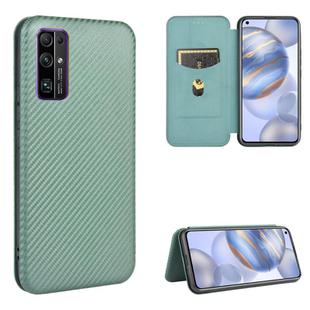 For Huawei Honor 30S Carbon Fiber Texture Horizontal Flip TPU + PC + PU Leather Case with Card Slot(Green)