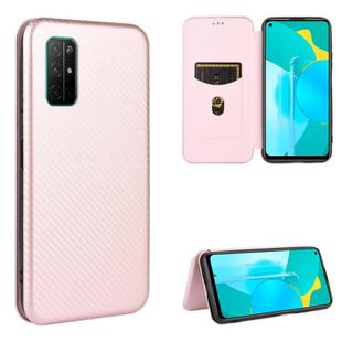 For Huawei Honor View30 Carbon Fiber Texture Horizontal Flip TPU + PC + PU Leather Case with Card Slot(Pink)