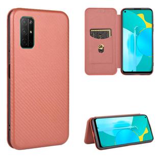 For Huawei Honor View30 Carbon Fiber Texture Horizontal Flip TPU + PC + PU Leather Case with Card Slot(Brown)