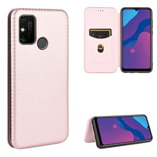 For Huawei Honor Play 9A Carbon Fiber Texture Horizontal Flip TPU + PC + PU Leather Case with Card Slot(Pink)
