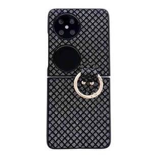 For Huawei P50 Pocket Sparkling Diamond Rhombus PC Phone Case with Ring(Black)