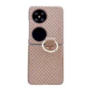 For Huawei P50 Pocket Sparkling Diamond Rhombus PC Phone Case with Ring(Gold)