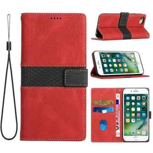 For iPhone SE 2024 Grid Stitching Leather Phone Case with Lanyard(Red)