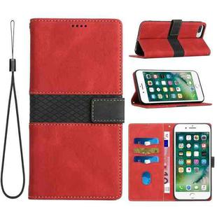 For iPhone 8 Plus / 7 Plus Grid Stitching Leather Phone Case with Lanyard(Red)