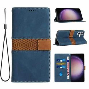 For iPhone 17 Grid Stitching Leather Phone Case with Lanyard(Blue)