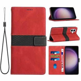 For iPhone 17 Grid Stitching Leather Phone Case with Lanyard(Red)