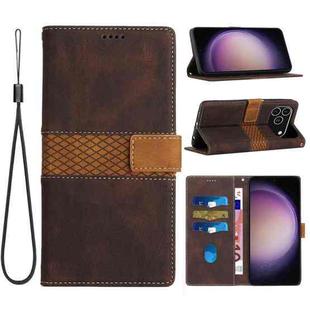 For iPhone 17 Pro Grid Stitching Leather Phone Case with Lanyard(Brown)