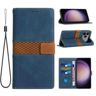For iPhone 17 Pro Max Grid Stitching Leather Phone Case with Lanyard(Blue)