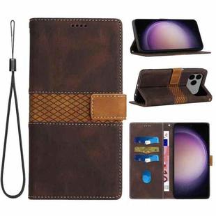 For iPhone 17 Pro Max Grid Stitching Leather Phone Case with Lanyard(Brown)