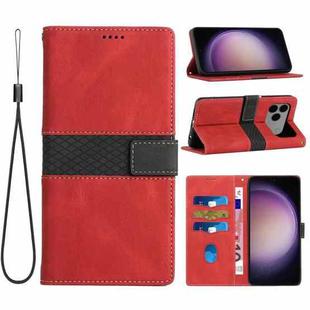 For iPhone 17 Pro Max Grid Stitching Leather Phone Case with Lanyard(Red)