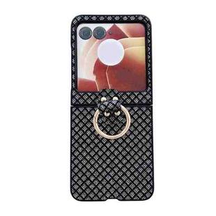 For Motorola Razr 50 Ultra Sparkling Diamond Rhombus PC Phone Case with Ring(Black)