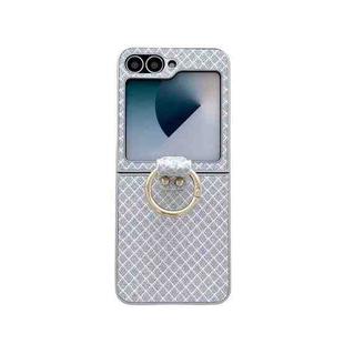 For Samsung Galaxy Z Flip6 5G Sparkling Diamond Rhombus PC Phone Case with Ring(Silver)