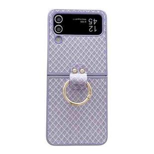 For Samsung Galaxy Z Flip4 5G Sparkling Diamond Rhombus PC Phone Case with Ring(Purple)