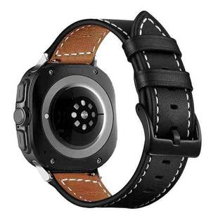 For Samsung Galaxy Watch Ultra 47mm Black Buckle Genuine Leather Watch Band(Black)