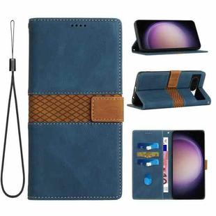 For Google Pixel 8a Grid Stitching Leather Phone Case with Lanyard(Blue)