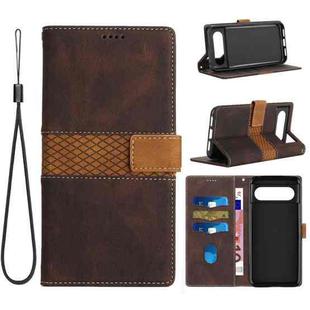 For Google Pixel 8 Grid Stitching Leather Phone Case with Lanyard(Brown)