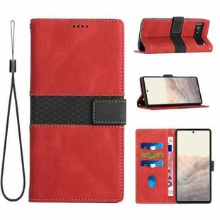 For Google Pixel 7a Grid Stitching Leather Phone Case with Lanyard(Red)