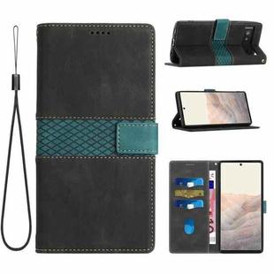 For Google Pixel 7a Grid Stitching Leather Phone Case with Lanyard(Black)