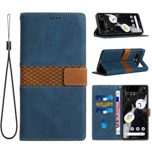 For Google Pixel 7 Pro Grid Stitching Leather Phone Case with Lanyard(Blue)