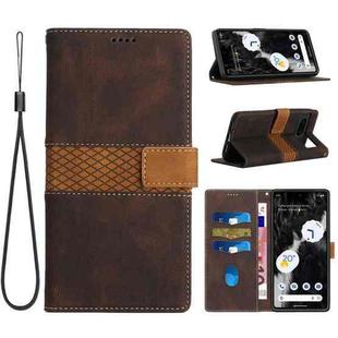 For Google Pixel 7 Grid Stitching Leather Phone Case with Lanyard(Brown)