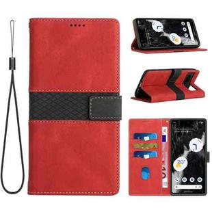 For Google Pixel 7 Grid Stitching Leather Phone Case with Lanyard(Red)