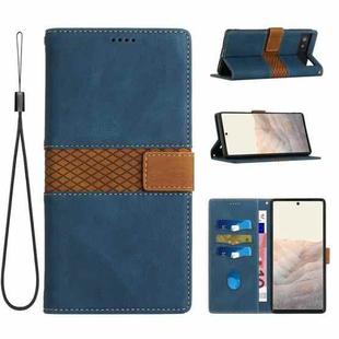 For Google Pixel 6a Grid Stitching Leather Phone Case with Lanyard(Blue)