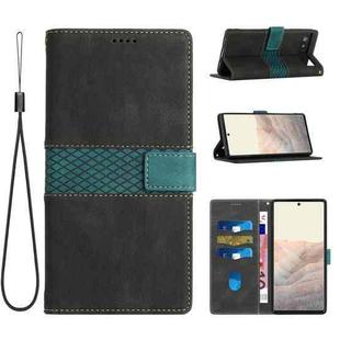 For Google Pixel 6a Grid Stitching Leather Phone Case with Lanyard(Black)