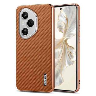 For Honor 400 Pro Global 160.8mm AZNS Electroplated Edge Carbon Fiber Texture Phone Case(Brown)