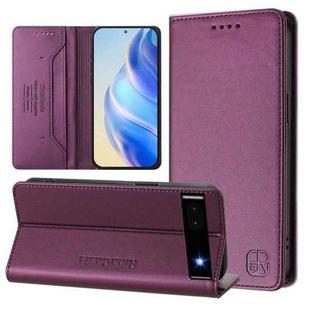 For Google Pixel 6a RC01 Dual-Folded Magnetic Suction RFID Leather Phone Case(Violet)