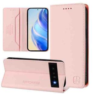 For Google Pixel 6 Pro RC01 Dual-Folded Magnetic Suction RFID Leather Phone Case(Pink)