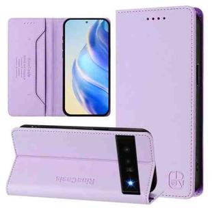 For Google Pixel 6 Pro RC01 Dual-Folded Magnetic Suction RFID Leather Phone Case(Light Purple)