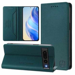 For Google Pixel 7 Pro RC01 Dual-Folded Magnetic Suction RFID Leather Phone Case(Dark Green)