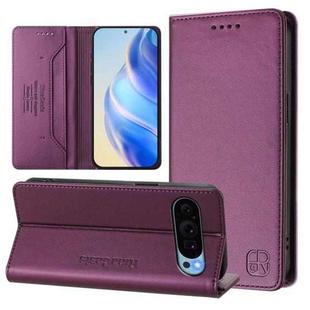 For Google Pixel 9 / 9 Pro RC01 Dual-Folded Magnetic Suction RFID Leather Phone Case(Violet)