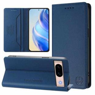 For Google Pixel 8a RC01 Dual-Folded Magnetic Suction RFID Leather Phone Case(Dark Blue)