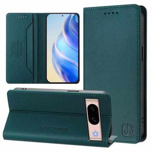 For Google Pixel 8a RC01 Dual-Folded Magnetic Suction RFID Leather Phone Case(Dark Green)