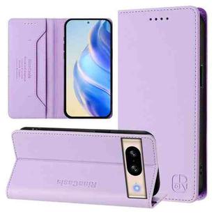 For Google Pixel 8 RC01 Dual-Folded Magnetic Suction RFID Leather Phone Case(Light Purple)