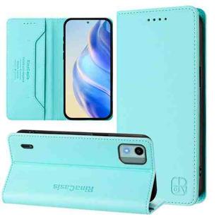 For Nokia C12 RC01 Dual-Folded Magnetic Suction RFID Leather Phone Case(Mint Green)