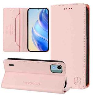 For Nokia C12 RC01 Dual-Folded Magnetic Suction RFID Leather Phone Case(Pink)